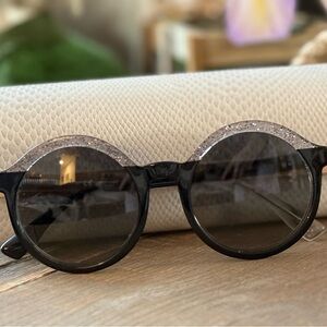 Jimmy Choo Glam Round Black Sunglasses with Glitter Accents